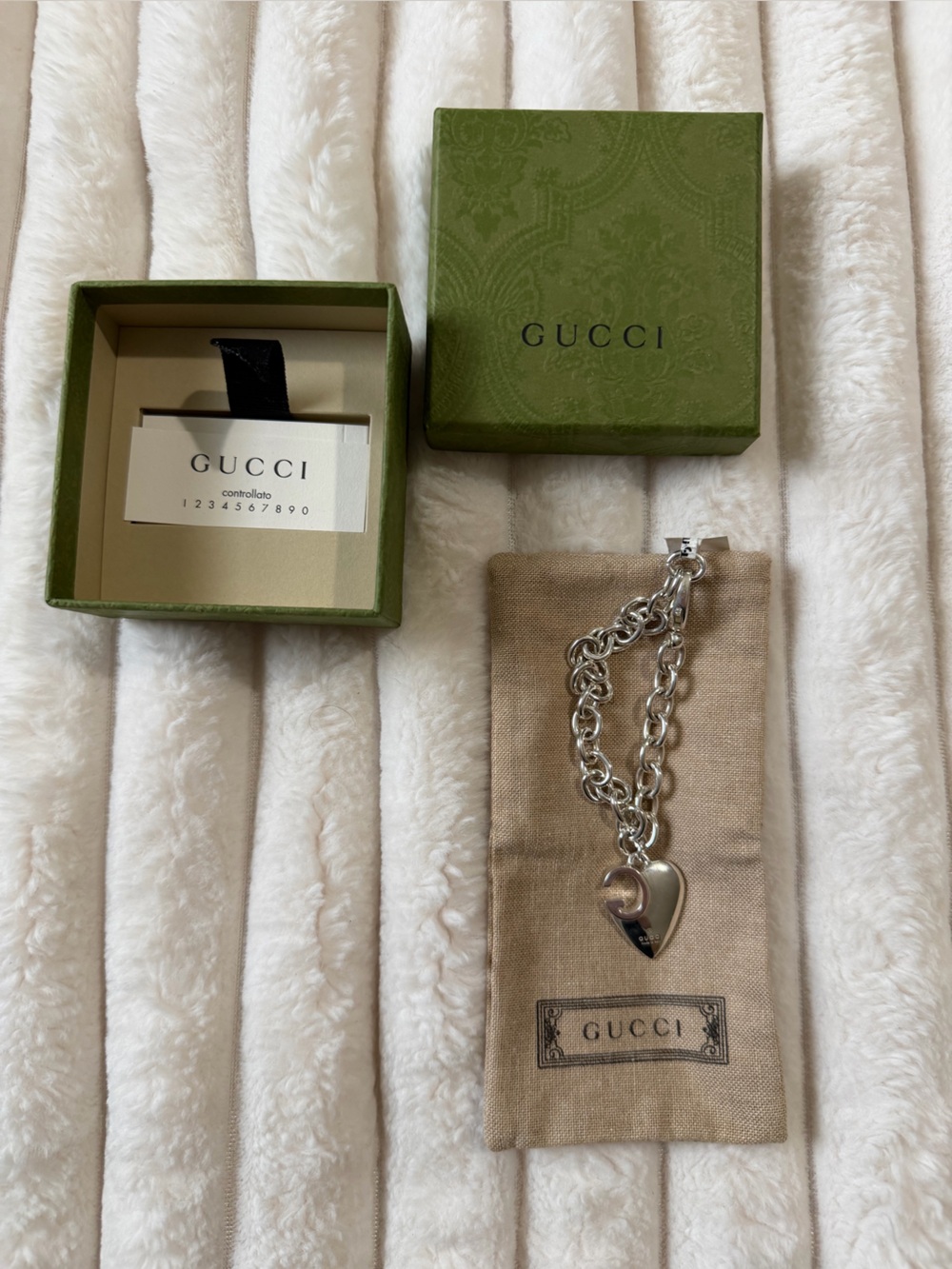 Gucci original Silver Heart and Moon Charm Chain Bracelet